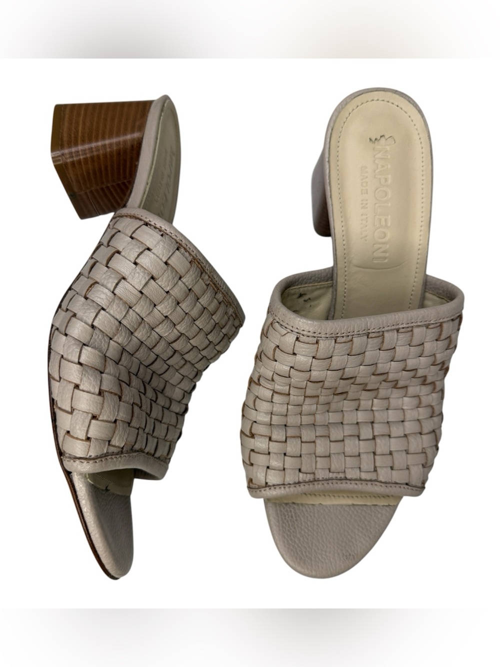 Napoleoni Woven Leather Mule Block Heel Nude Sandal